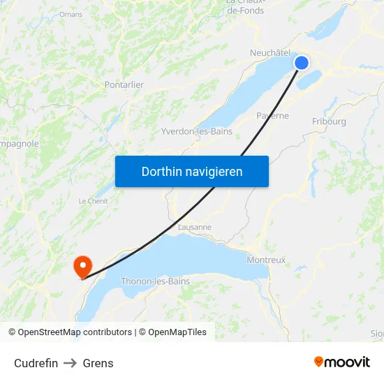 Cudrefin to Grens map