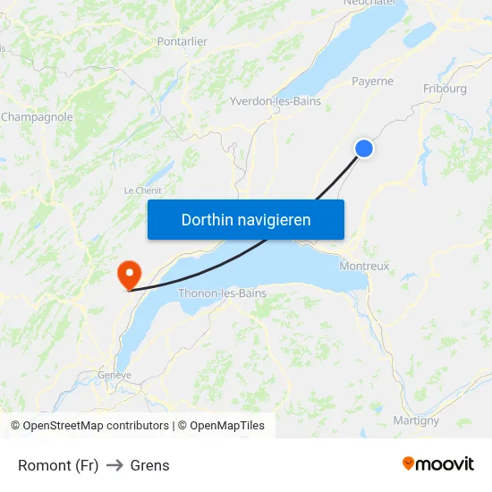 Romont (Fr) to Grens map