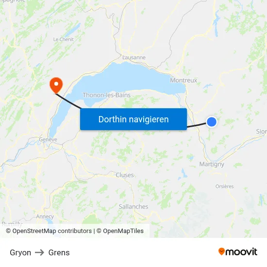 Gryon to Grens map