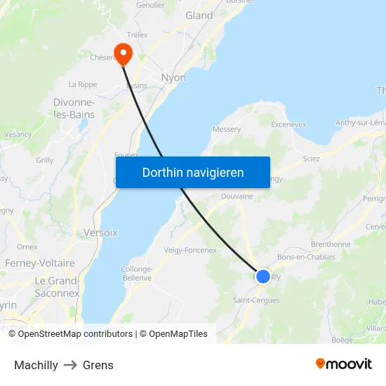 Machilly to Grens map