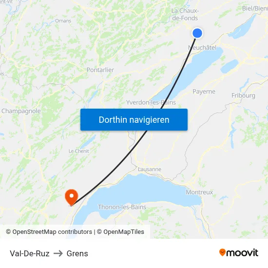Val-De-Ruz to Grens map