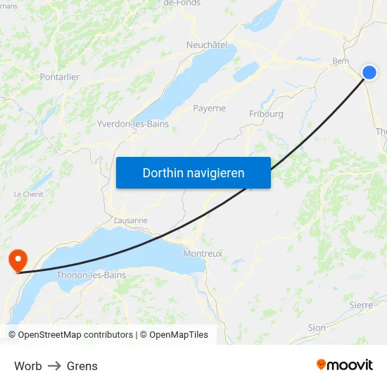 Worb to Grens map
