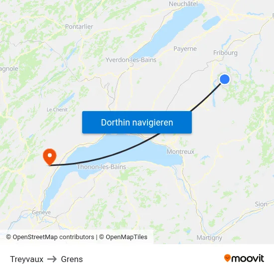 Treyvaux to Grens map