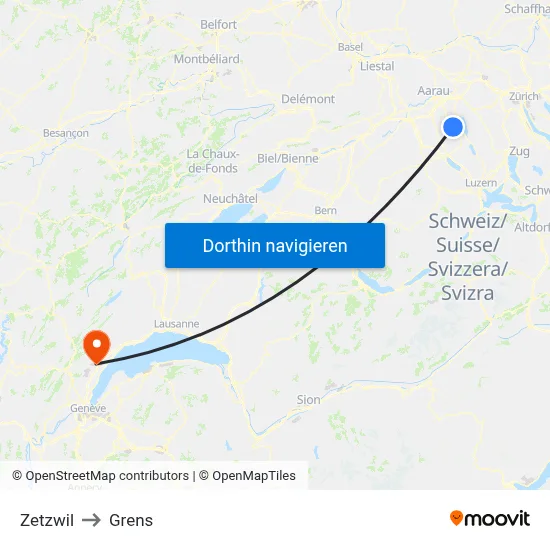 Zetzwil to Grens map