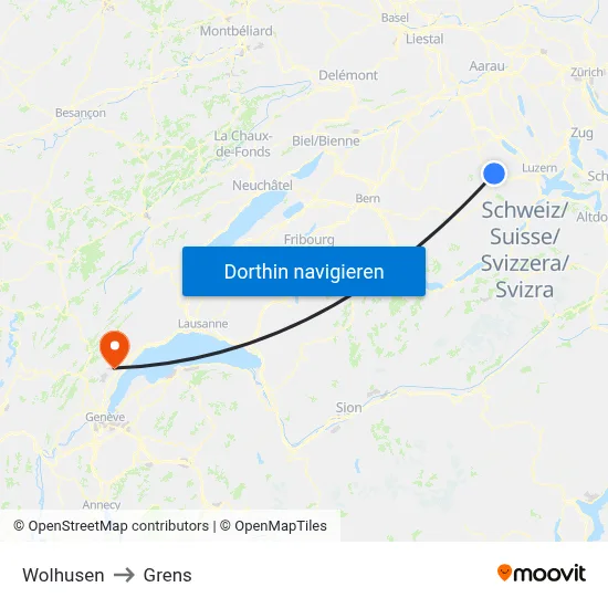 Wolhusen to Grens map
