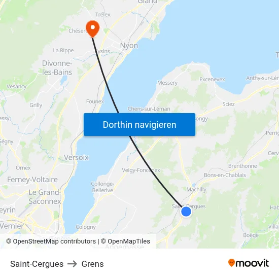 Saint-Cergues to Grens map