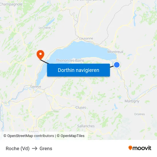 Roche (Vd) to Grens map