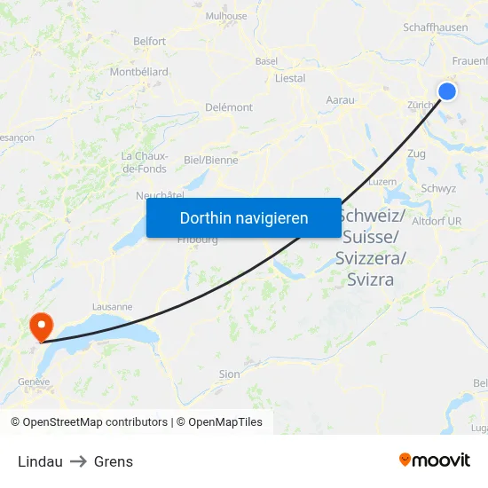 Lindau to Grens map
