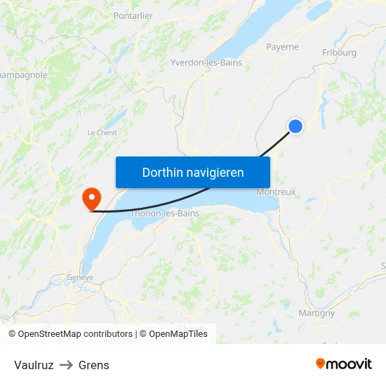 Vaulruz to Grens map