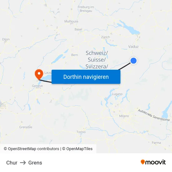 Chur to Grens map