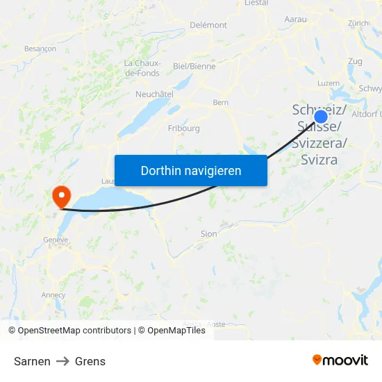 Sarnen to Grens map