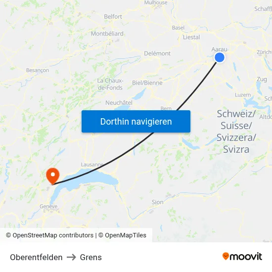 Oberentfelden to Grens map