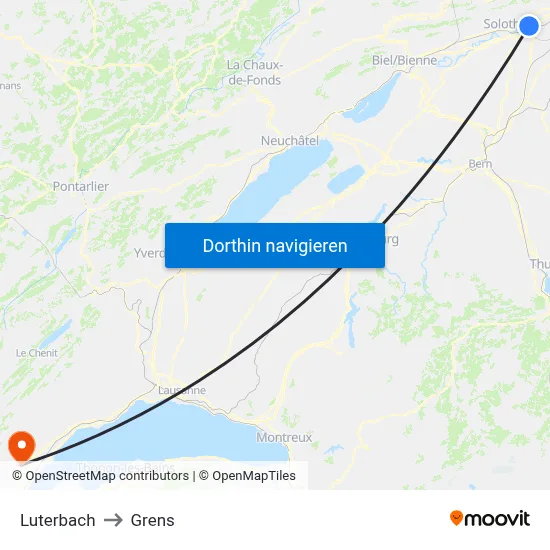 Luterbach to Grens map