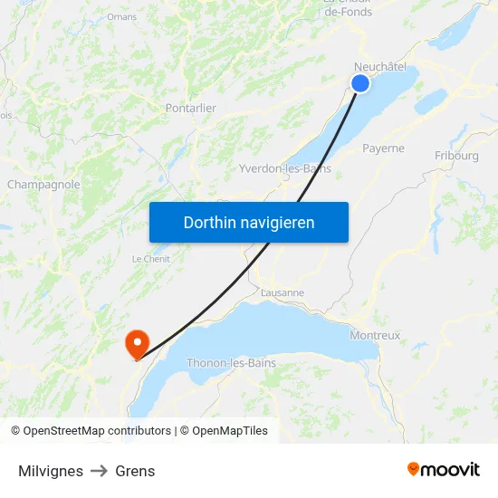 Milvignes to Grens map