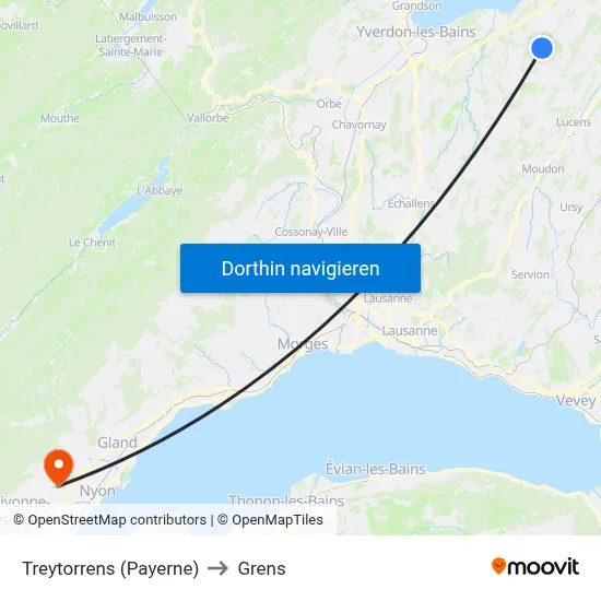 Treytorrens (Payerne) to Grens map