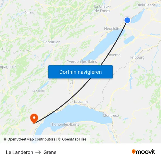 Le Landeron to Grens map