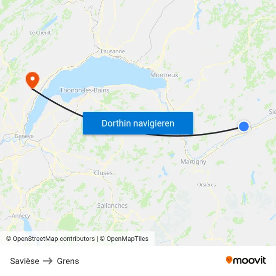 Savièse to Grens map