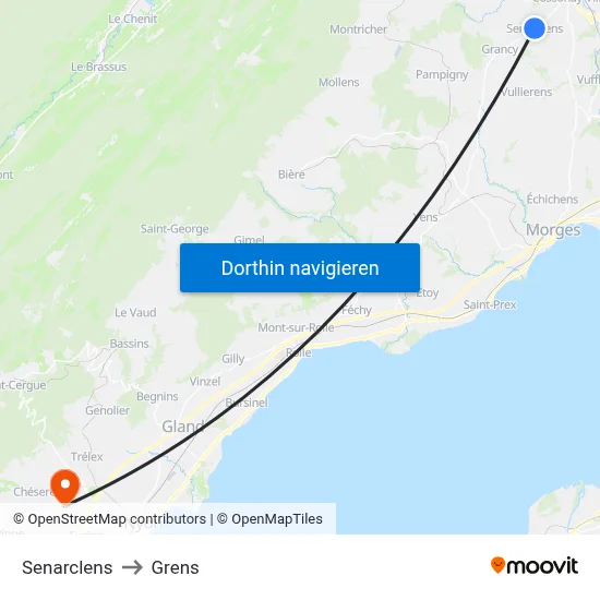 Senarclens to Grens map