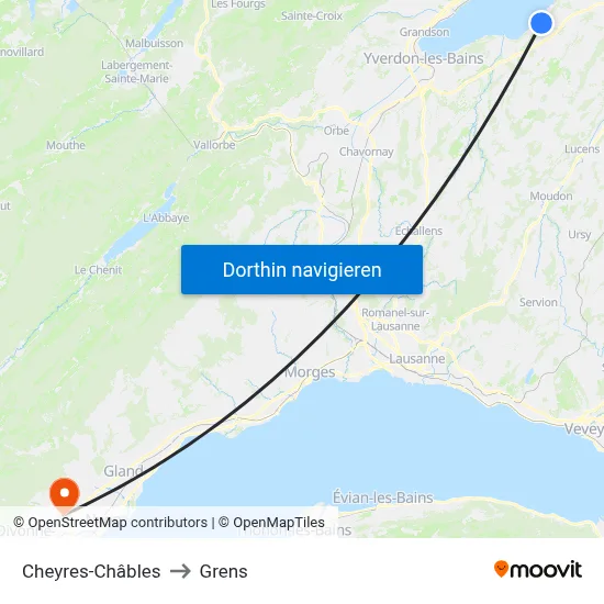 Cheyres-Châbles to Grens map