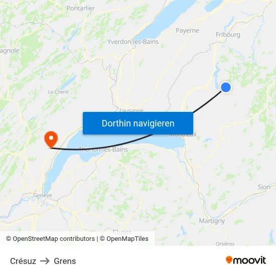 Crésuz to Grens map