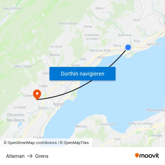 Allaman to Grens map