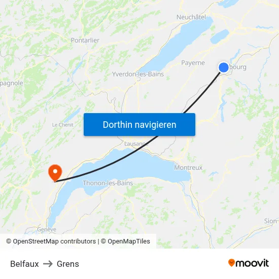 Belfaux to Grens map
