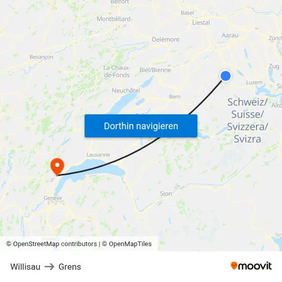 Willisau to Grens map