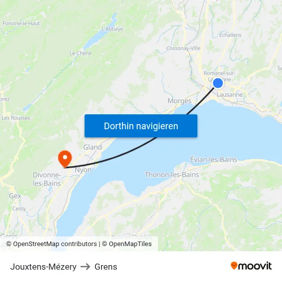Jouxtens-Mézery to Grens map