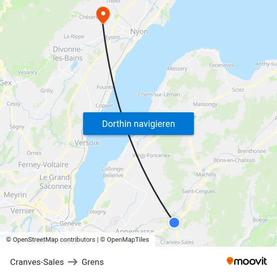 Cranves-Sales to Grens map