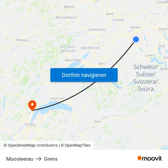 Moosleerau to Grens map