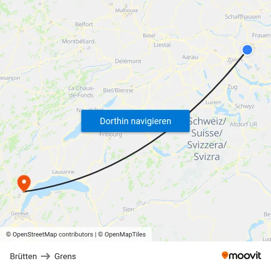 Brütten to Grens map