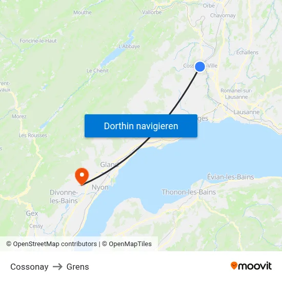 Cossonay to Grens map