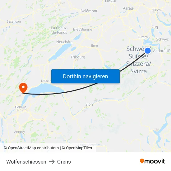 Wolfenschiessen to Grens map