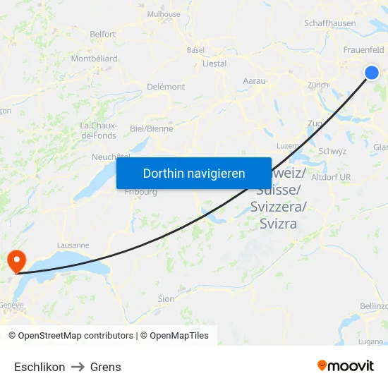 Eschlikon to Grens map