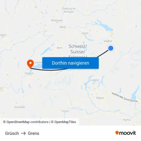 Grüsch to Grens map