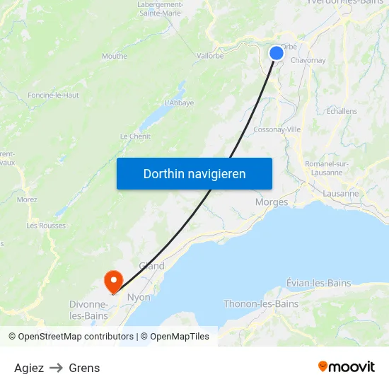Agiez to Grens map