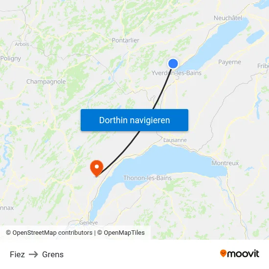Fiez to Grens map