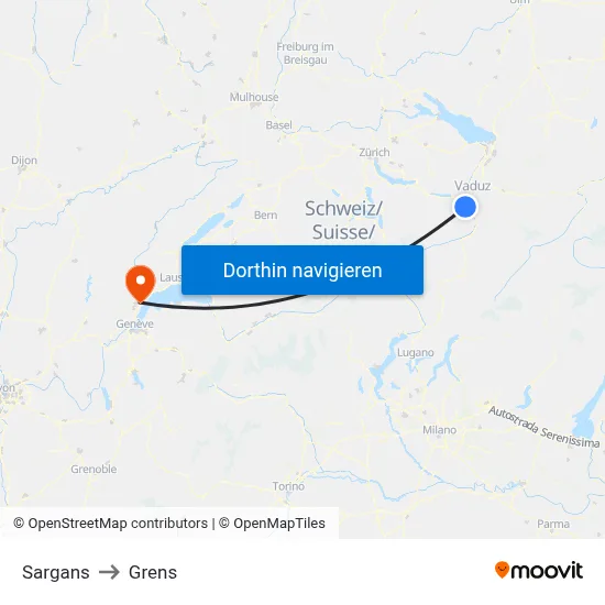 Sargans to Grens map