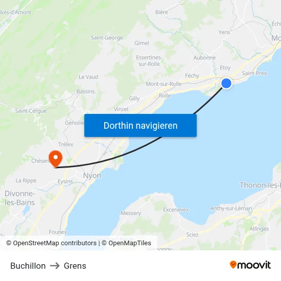 Buchillon to Grens map