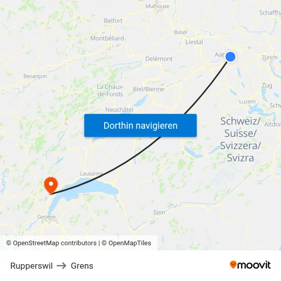 Rupperswil to Grens map