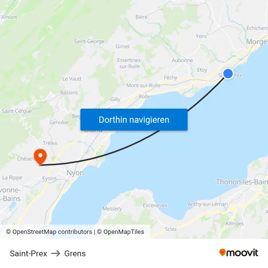 Saint-Prex to Grens map