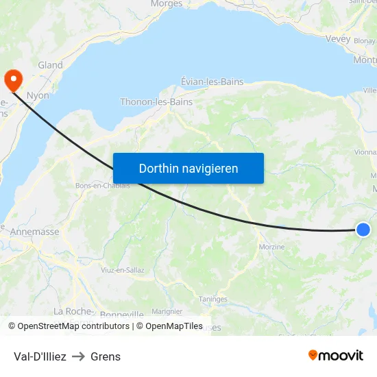 Val-D'Illiez to Grens map
