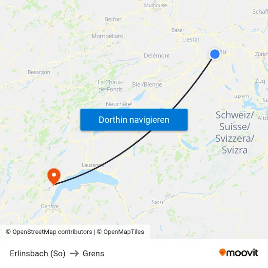 Erlinsbach (So) to Grens map
