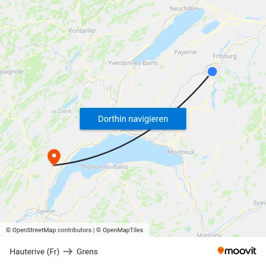 Hauterive (Fr) to Grens map