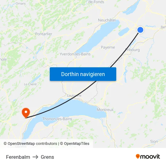 Ferenbalm to Grens map
