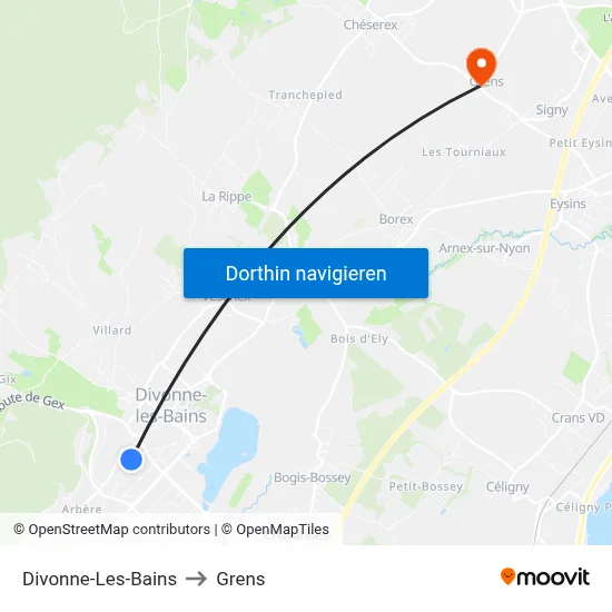 Divonne-Les-Bains to Grens map