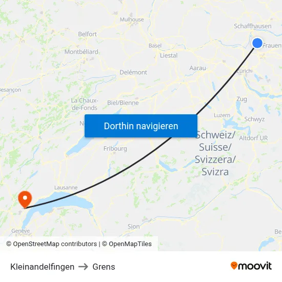 Kleinandelfingen to Grens map