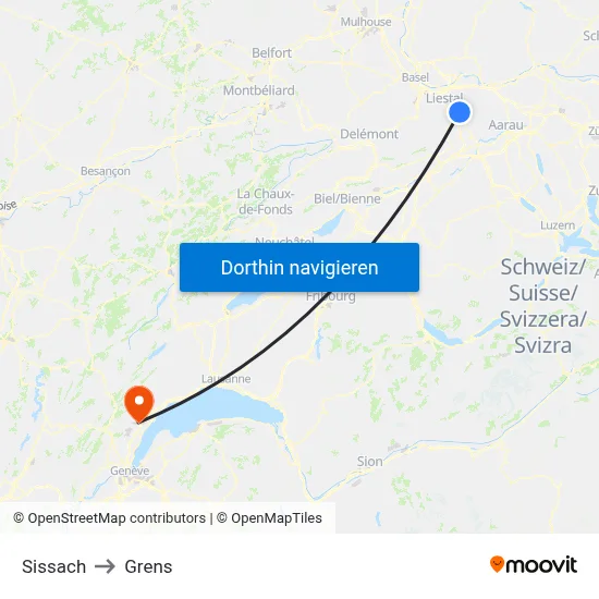 Sissach to Grens map