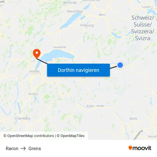Raron to Grens map