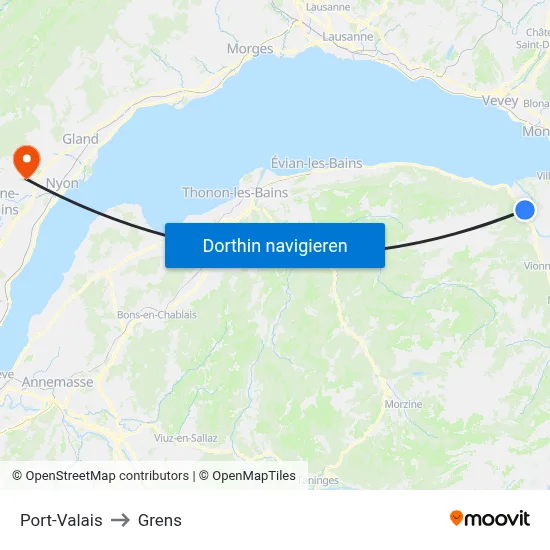 Port-Valais to Grens map